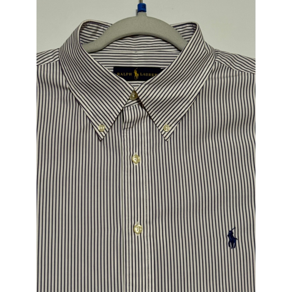 Ralph Lauren Mens 18 34/35 Striped Button Down Shirt Poplin Long Sleeve